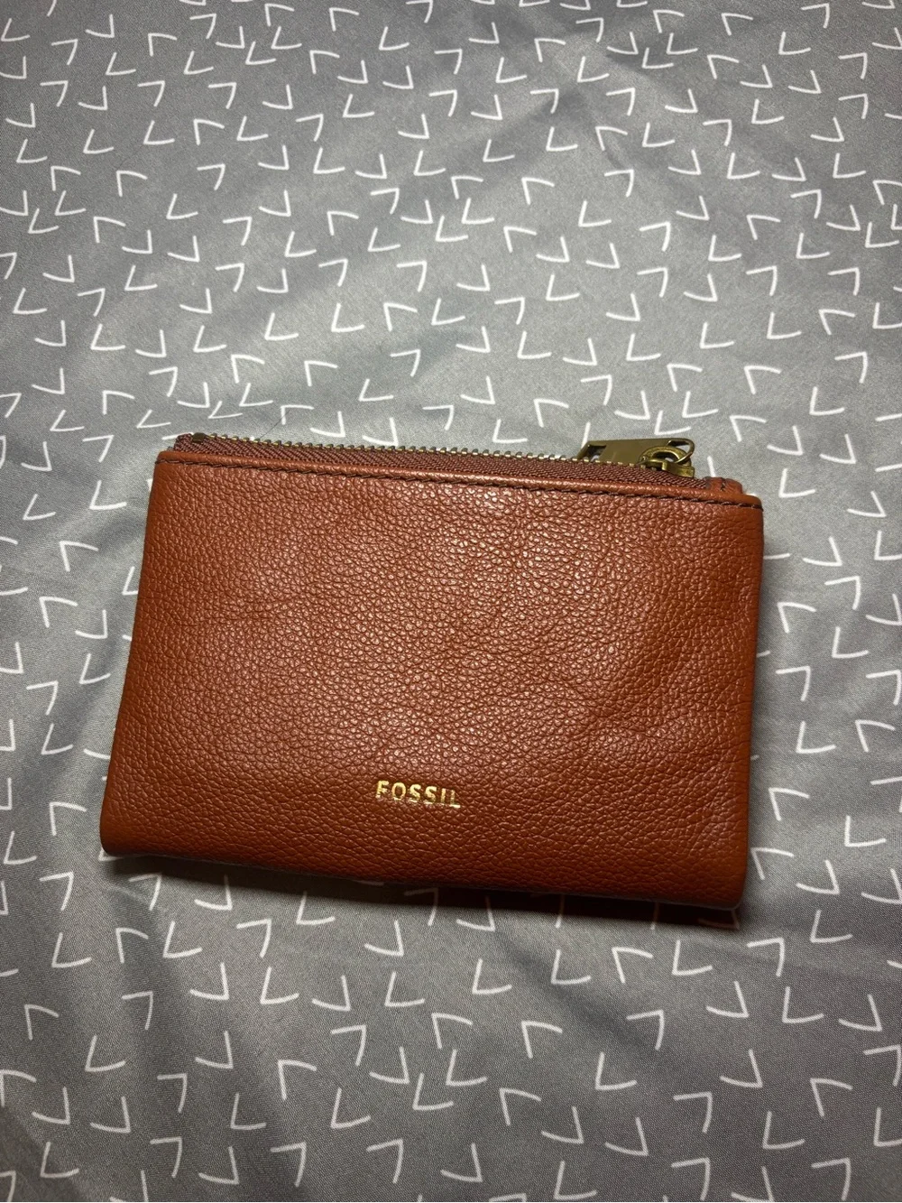 Fossil Chestnut Brown Pebbled Leather Zip Wallet